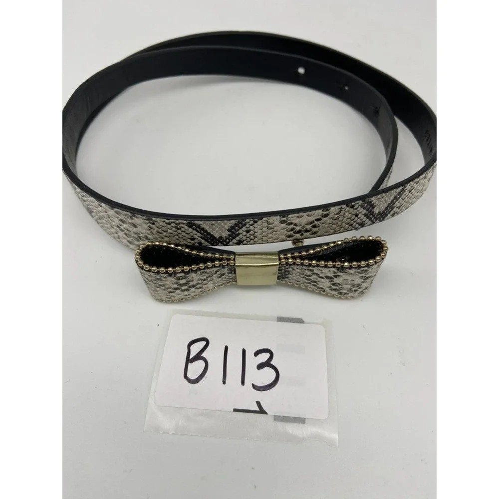 The Limited Belt Sz‎ M Snake Print Black White Faux Snakeskin Gold Stud Closure